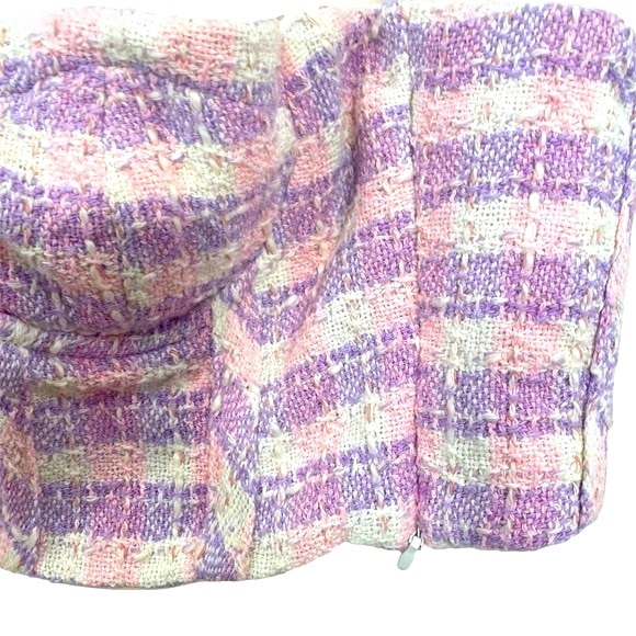 ZARA NWT Tweed Plaid Bustier Corset Crop Top Colorful Pink Purple Size Medium - Picture 5 of 10